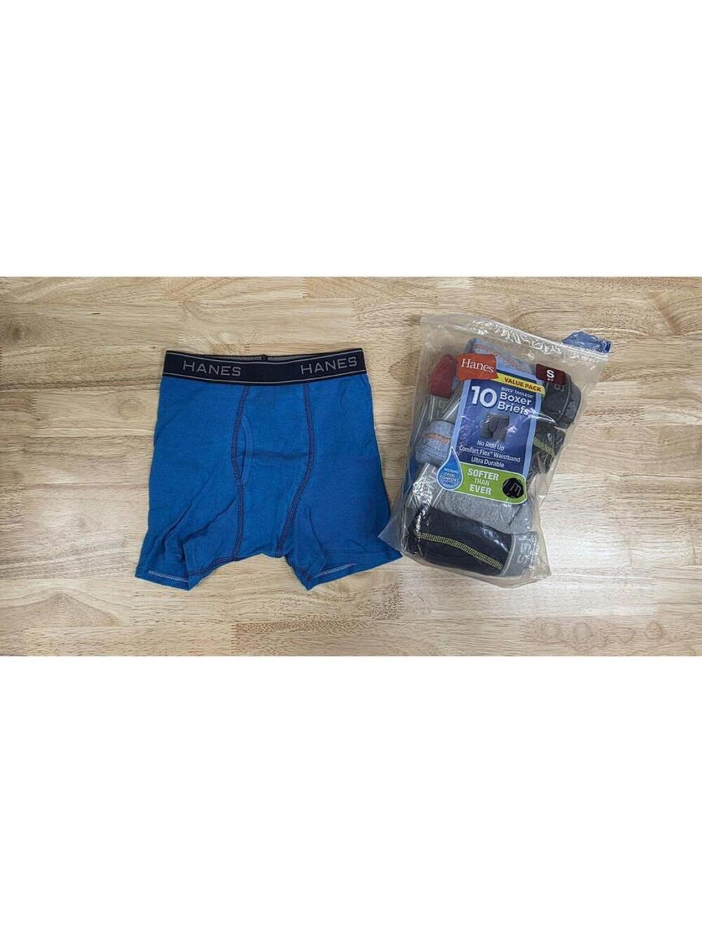 HANES BOYS’ TAGLESS BOXER BRIEFS 10‑PAIR ASSORTED COLORS SIZE S